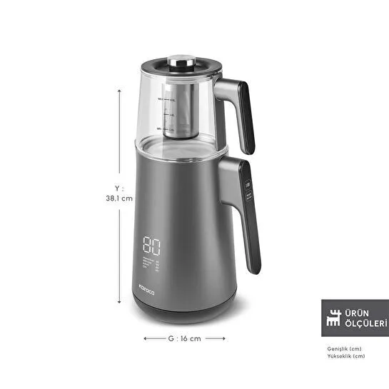 Karaca Cool Touch 1502 Çift Cidarlı Dijital Ekran Çay Makinesi Silver