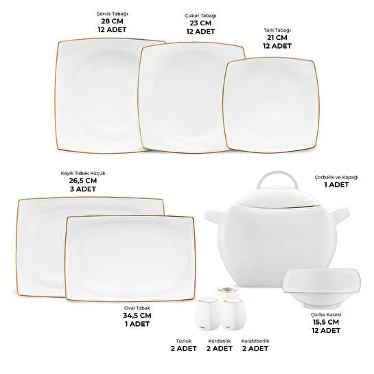 Emsan Yeni Karmen 60 Parça 12 Kişilik Yemek Takımı Kare Gold