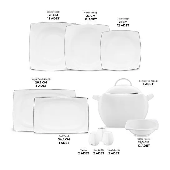Emsan Yeni Karmen 60 Parça 12 Kişilik Yemek Takımı Kare Platin