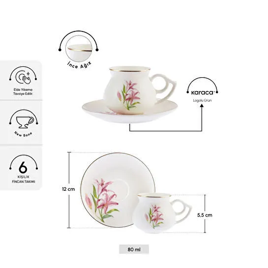 Karaca Botanik 6 Kişilik Kahve Fincan Takımı 80 ml