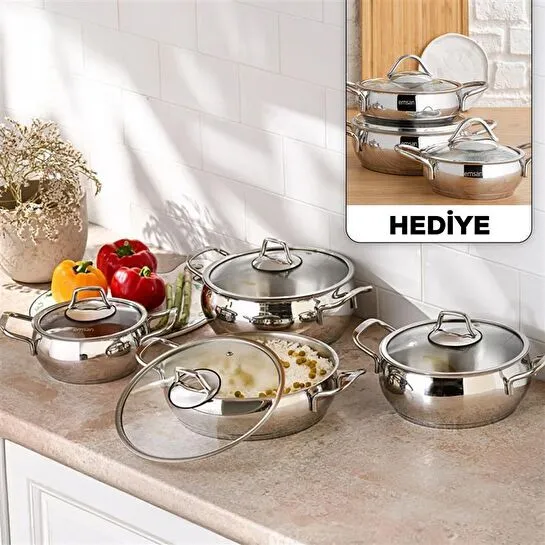 Emsan Cemre İndüksiyon Tabanlı 8 Parça Çelik Tencere Seti