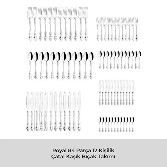 Emsan Royal 84 Parça 12 Kişilik Çatal Kaşık Bıçak Takımı Lüks Kutulu