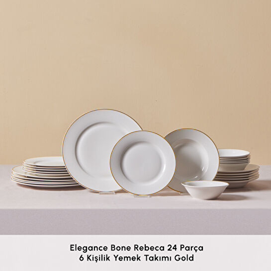 Karaca Elegance Bone Rebeca 24 Parça 6 Kişilik Yemek Takımı Gold