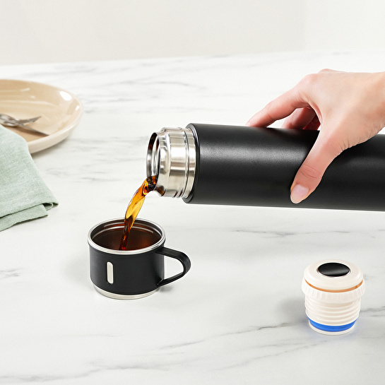 Karaca Thermosteel Nature Bardaklı Çelik Sızdırmaz Termos Siyah 550 ml