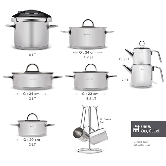 Karaca Platinium 17 Parça İndüksiyon Tabanlı Çelik Çeyiz Seti