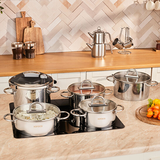 Karaca Platinium 17 Parça İndüksiyon Tabanlı Çelik Çeyiz Seti