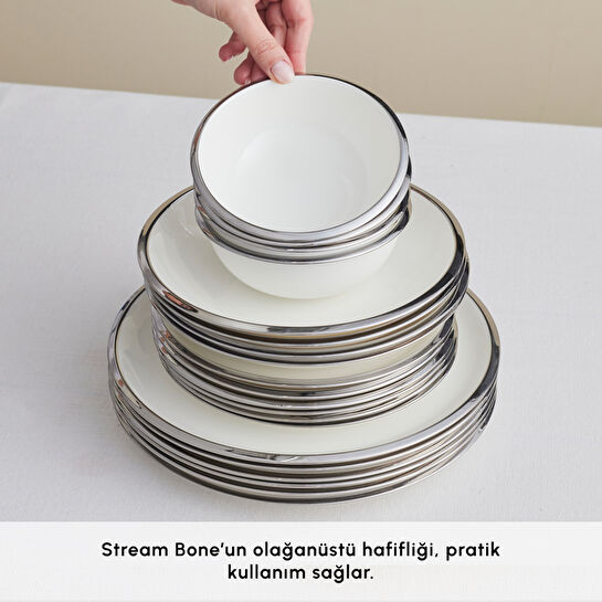 Karaca Stream Bone Ekinoks 53 Parça 12 Kişilik Yemek Takımı Platin