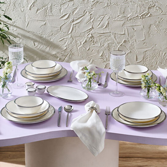 Karaca Stream Bone Ekinoks 53 Parça 12 Kişilik Yemek Takımı Platin