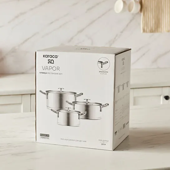 Karaca Vapor New İndüksiyon Tabanlı 6 Parça Çelik Tencere Seti