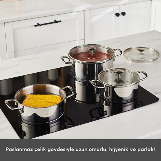 Karaca Vapor New İndüksiyon Tabanlı 6 Parça Çelik Tencere Seti