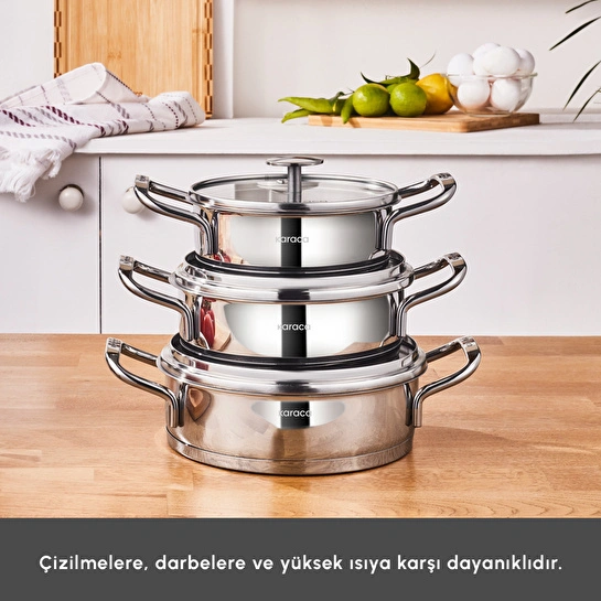 Karaca Vapor New İndüksiyon Tabanlı 6 Parça Çelik Sahan Set