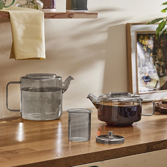 Karaca Flat Borosilikat Cam Çaydanlık Smoke Grey