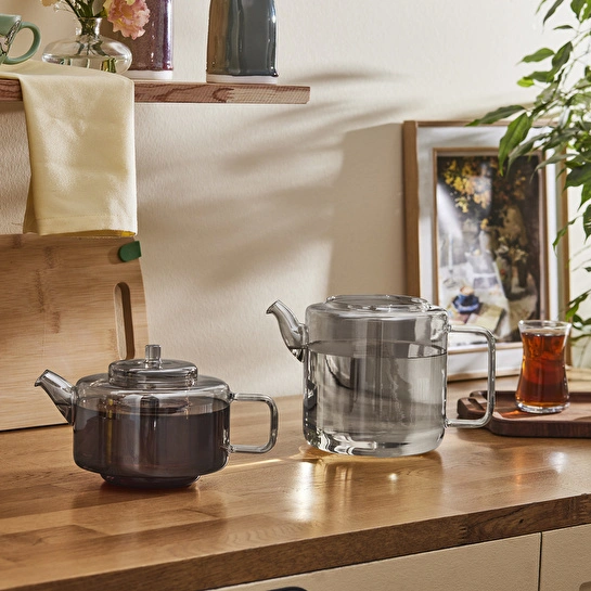 Karaca Flat Borosilikat Cam Çaydanlık Smoke Grey