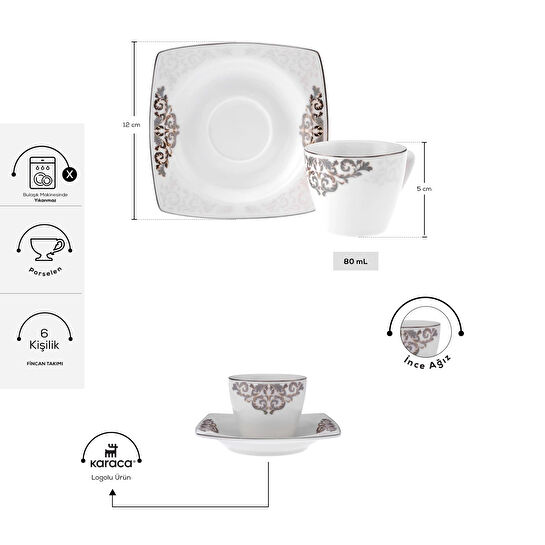 Karaca Nazende 6 Kişilik Kahve Fincanı Takımı 80 ml