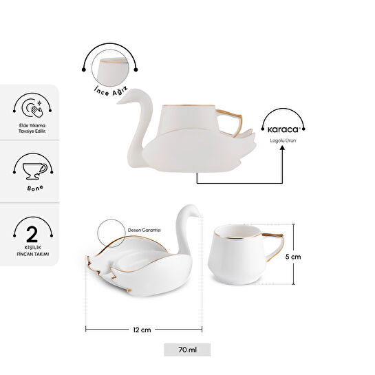 Karaca Kuğu 2 Kişilik Kahve Fincan Takımı 70 ml