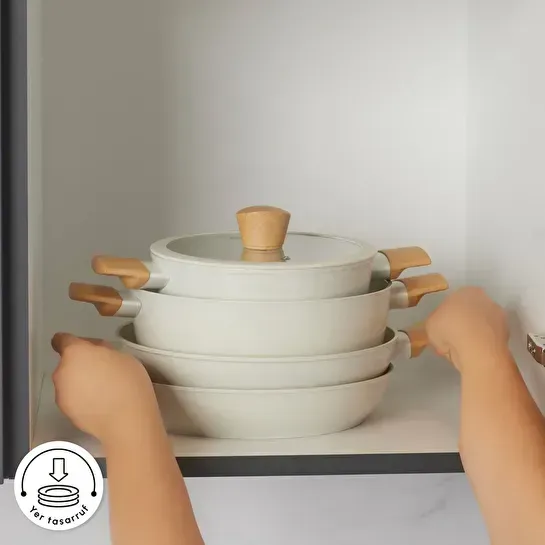 Karaca x Refika Swiss Crystal Almond Cream 7 Parça Tencere Seti