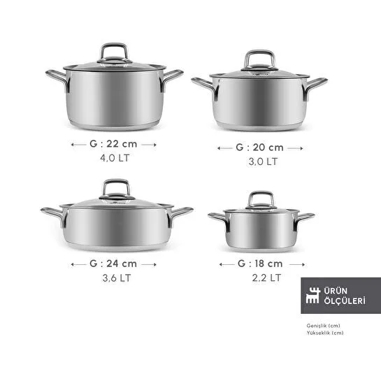 Karaca Powersteel Pekin 316+ İndüksiyon Tabanlı 8 Parça Çelik Tencere Seti