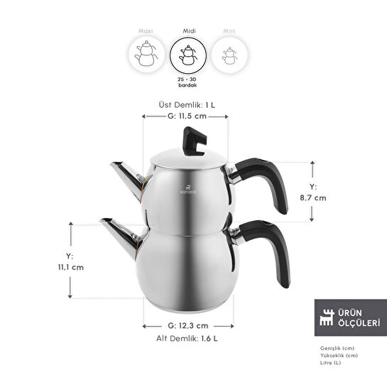 Karaca Belinay İndüksiyon Tabanlı Midi Siyah Çaydanlık Takımı