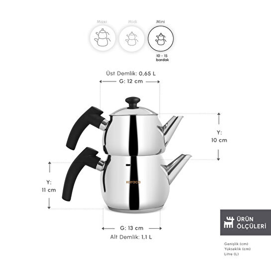 Karaca Adelya İndüksiyon Tabanlı Mini Boy Siyah Çaydanlık Takımı