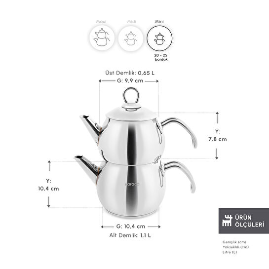 Karaca Adelya İndüksiyon Tabanlı Mini Boy Metal Çaydanlık Takımı