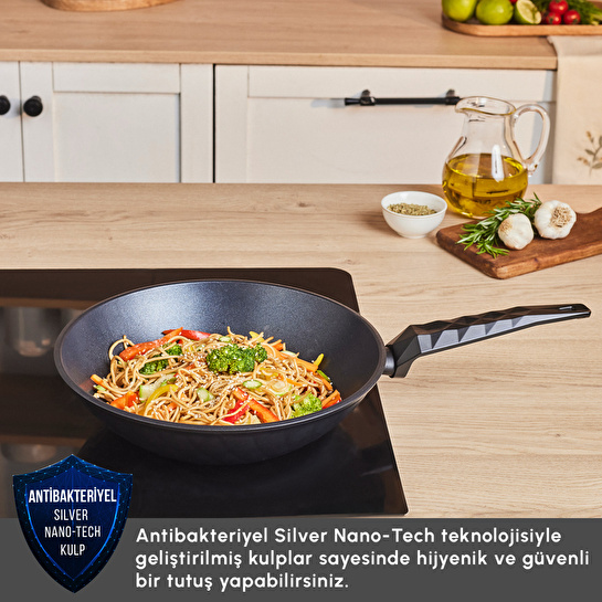 Karaca Biodiamond Antibakteriyel Kulp Wok Tava 28 Cm