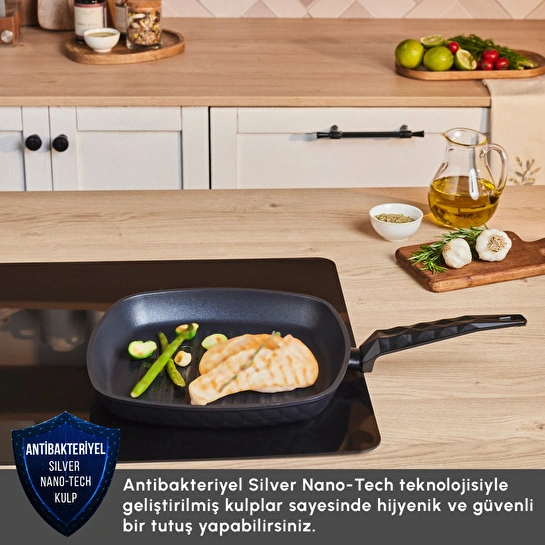 Karaca Biodiamond Antibakteriyel Kulp Grill Tava 28 Cm