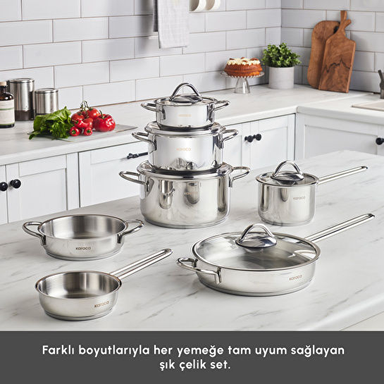 Karaca Ada İndüksiyon Tabanlı 12 Parça Çelik Tencere Seti