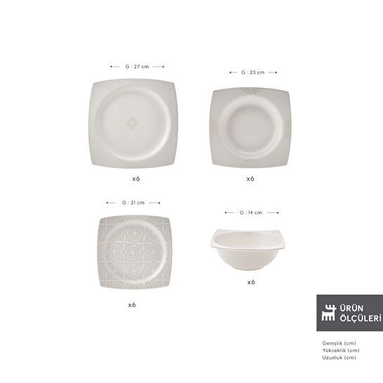 Karaca Square Bone Royal Lace 24 Parça 6 Kişilik Yemek Takımı