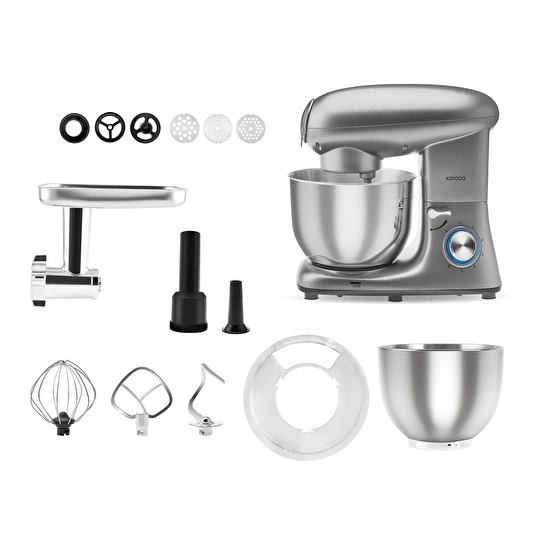 Karaca Multichef Kıyma Çekme /Sucuk-Sosis/İçli Köfte Aparatlı Hamur Yoğurma Makinesi Antrasit 1900W 5,5L