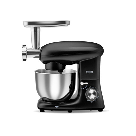Karaca Multichef Kıyma Çekme /Sucuk-Sosis/İçli Köfte Aparatlı Hamur Yoğurma Makinesi Shiny Black 1900W 5,5L