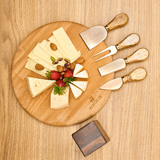 Karaca Antik Mıknatıslı Akasya Ağacı 5 Parça Peynir Bıçak Seti