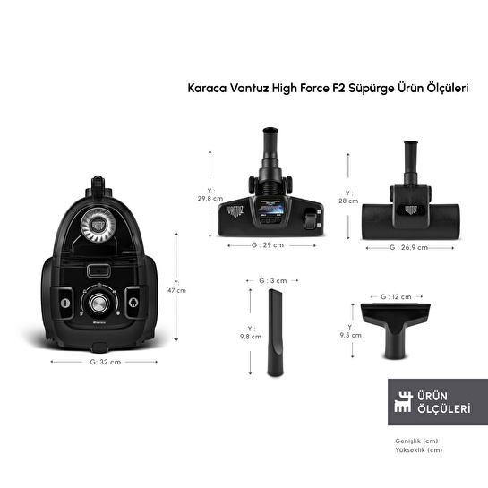 Karaca Vantuz High Force F2 Matte Black Silver Elektrikli Süpürge
