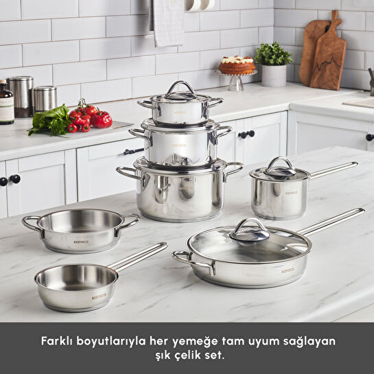 Karaca Ada İndüksiyon Tabanlı 12 Parça Çelik Tencere Seti V2