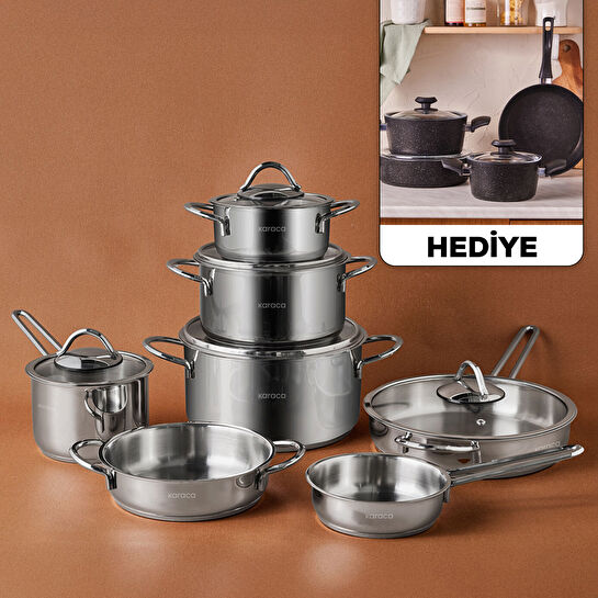 Karaca Ada İndüksiyon Tabanlı 12 Parça Çelik Tencere Seti V2