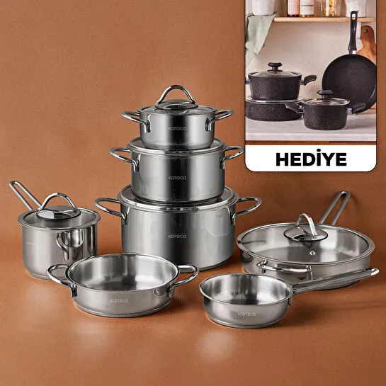 Karaca Ada İndüksiyon Tabanlı 12 Parça Çelik Tencere Seti V2