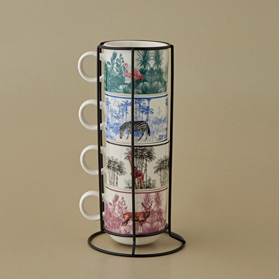 Karaca Jungle 5 Parça Standlı Çay Fincanı Seti 160 ml