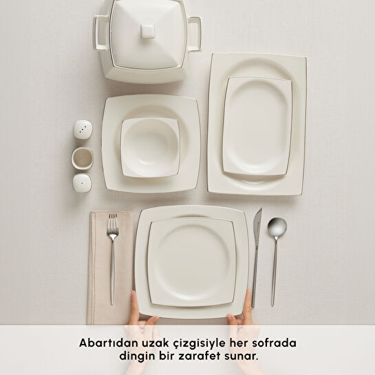 Karaca Square Bone Talia 60 Parça 12 Kişilik Yemek Takımı Platin