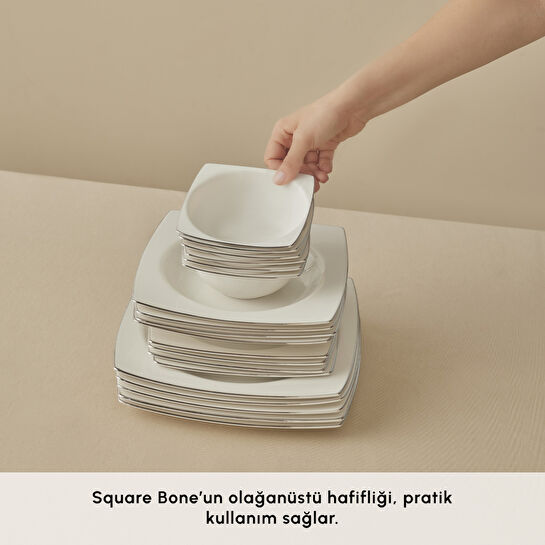 Karaca Square Bone Talia 60 Parça 12 Kişilik Yemek Takımı Platin