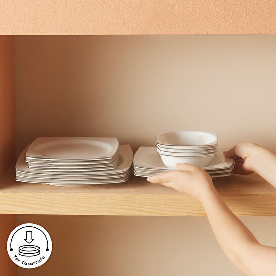 Karaca Square Bone Talia 60 Parça 12 Kişilik Yemek Takımı Platin