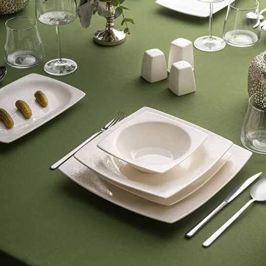 Emsan Fine Bone Meyra 61 Parça 12 Kişilik Kare Yemek Takımı