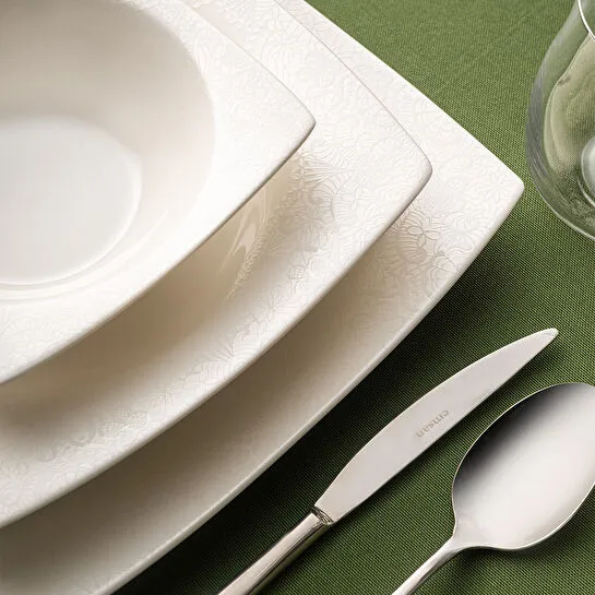 Emsan Fine Bone Meyra 61 Parça 12 Kişilik Kare Yemek Takımı