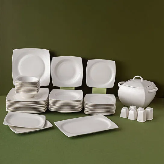 Emsan Fine Bone Meyra 61 Parça 12 Kişilik Kare Yemek Takımı