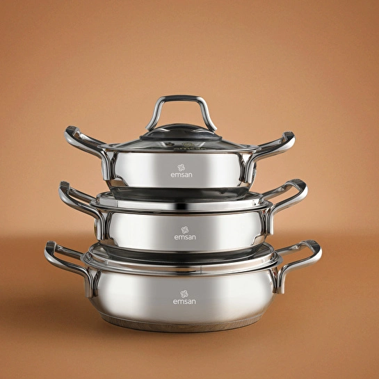 Emsan Cemre İndüksiyon Tabanlı 6 Parça Çelik Sahan Seti