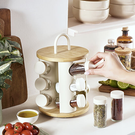 Karaca Alya Dönen Standlı 12'li Baharat Takımı Krem