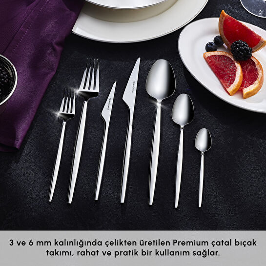 Karaca 316 Premium Moongate Platin 12 Kişilik 84 Parça Çatal Kaşık Bıçak Takımı