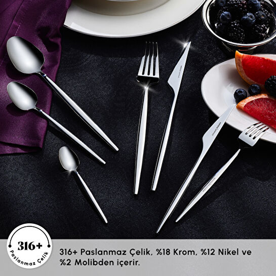 Karaca 316 Premium Moongate Platin 12 Kişilik 84 Parça Çatal Kaşık Bıçak Takımı
