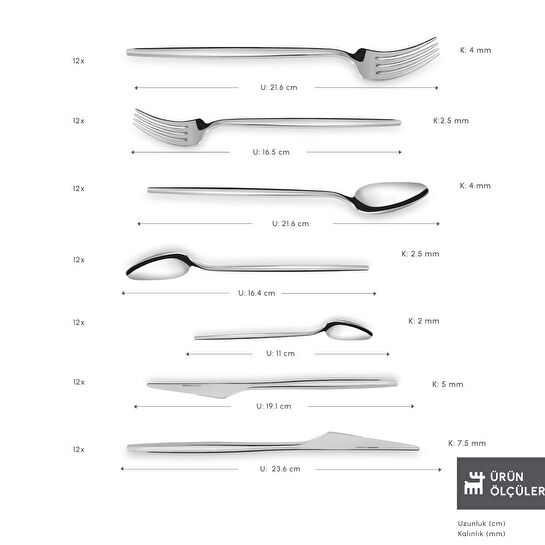 Karaca 316 Premium Moongate Platin 12 Kişilik 84 Parça Çatal Kaşık Bıçak Takımı