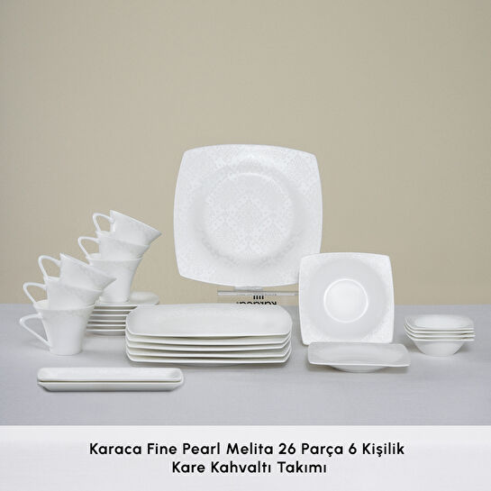 Karaca Fine Pearl Melita 26 Parça 6 Kişilik Kare Kahvaltı/Servis Takımı