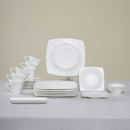 Karaca Fine Pearl Melita 26 Parça 6 Kişilik Kare Kahvaltı/Servis Takımı