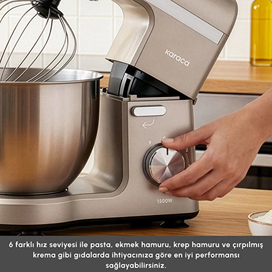 Karaca Mastermaid Chef Pro Çift Kollu Hamur Yoğurma Makinesi Iconic Beige 1500W 5L